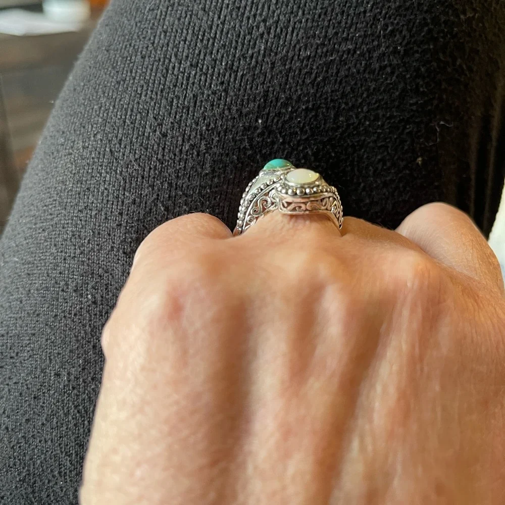 Turquoise and opal ring - Picture 2 of 6